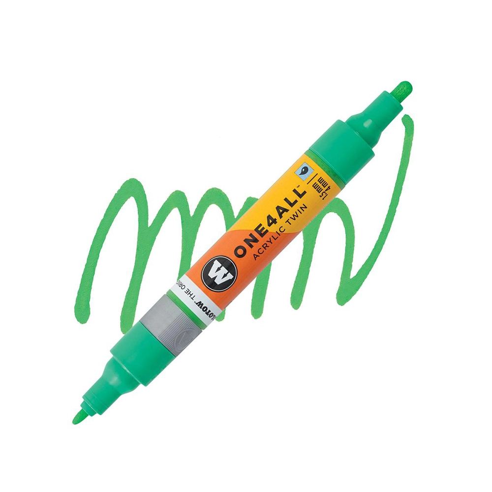 Molotow ONE4ALL Acryl Twin двустранен акрилен маркер, 1,5 + 4 мм, Universe Green